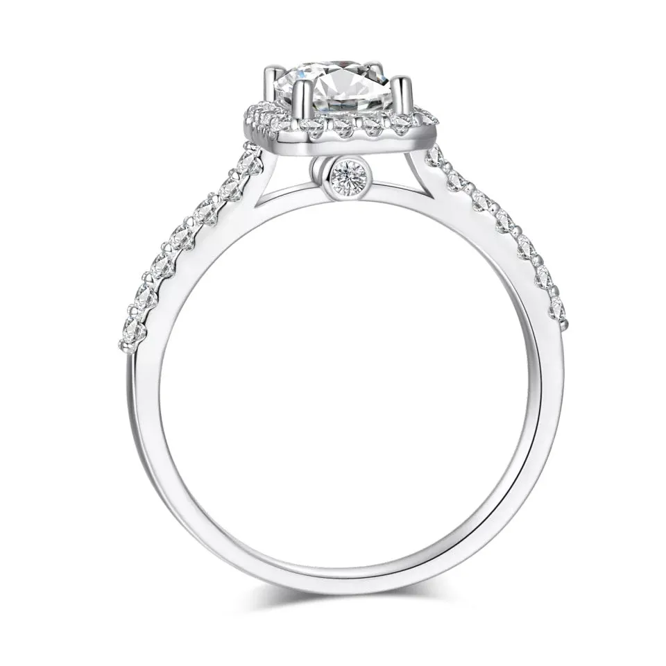 1.0Ct 5*7mm Classic Halo Emerald Cut Moissanite 925 Sterling Silver Ring