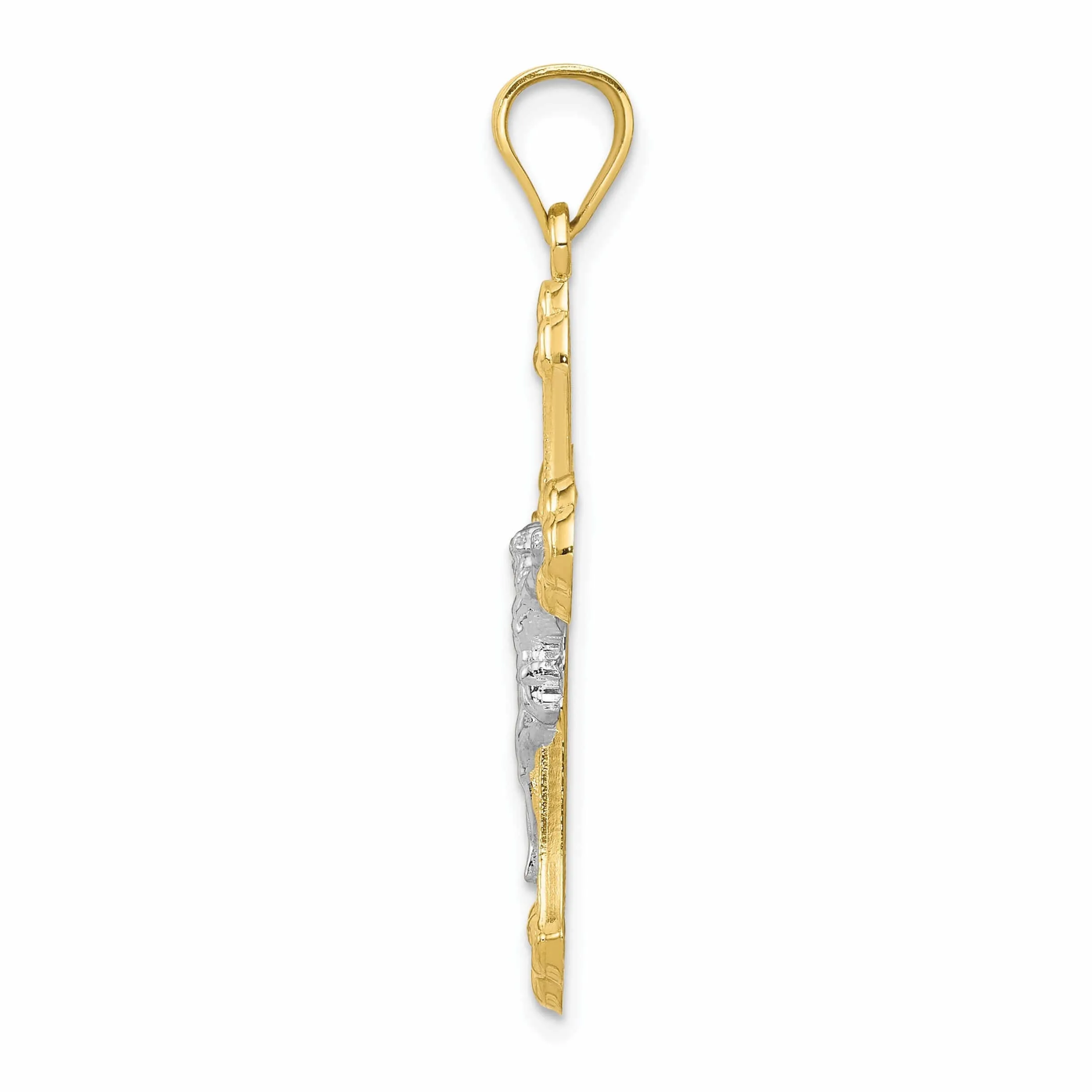 10k Yellow Rhodium Gold Textured Polished Crucifix