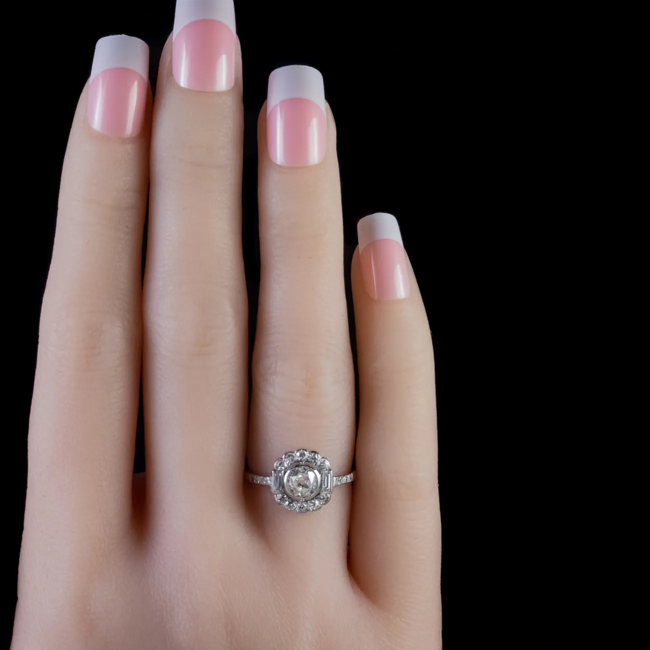 1.45Ct Old Cut Diamond Cluster Ring 18Ct White Gold