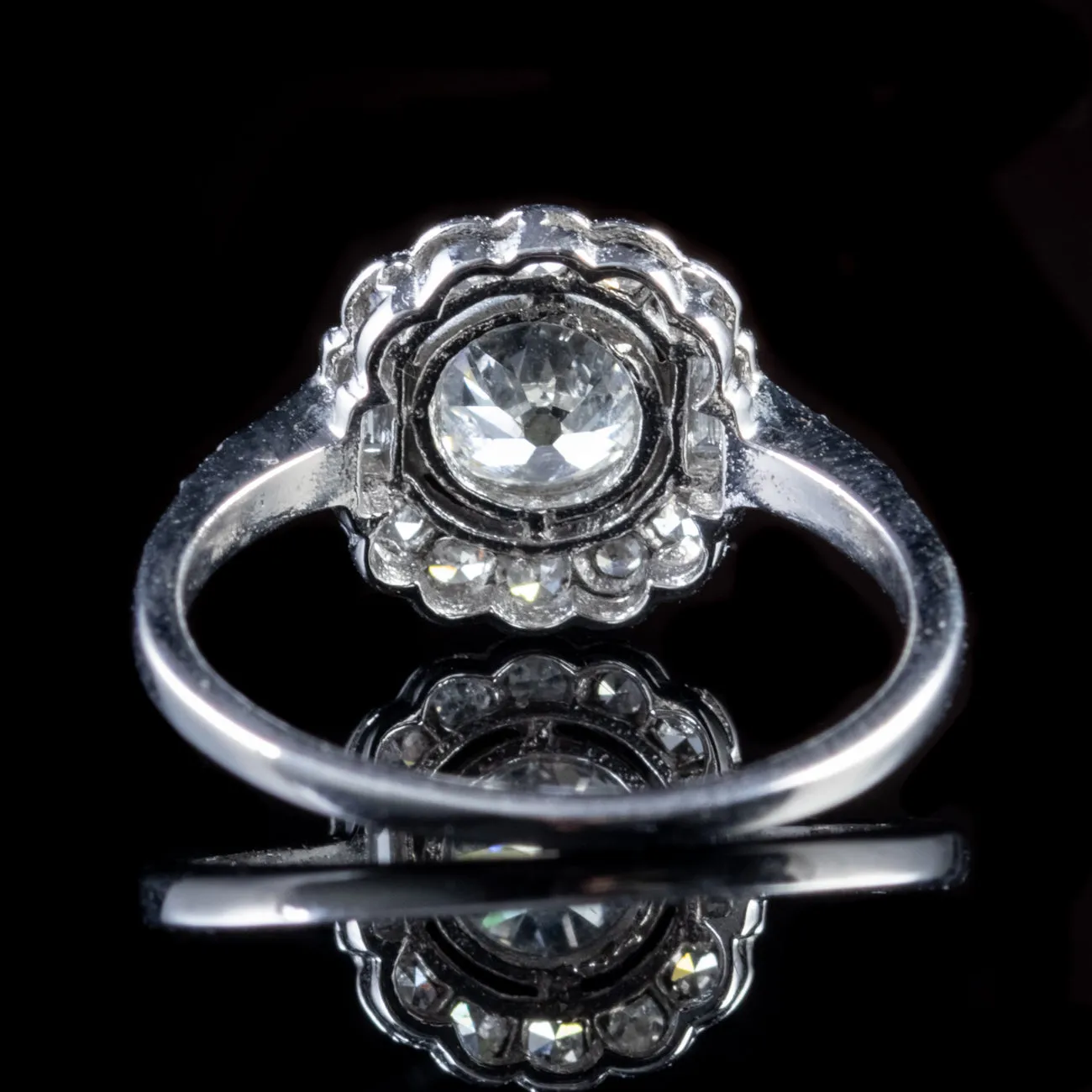 1.45Ct Old Cut Diamond Cluster Ring 18Ct White Gold