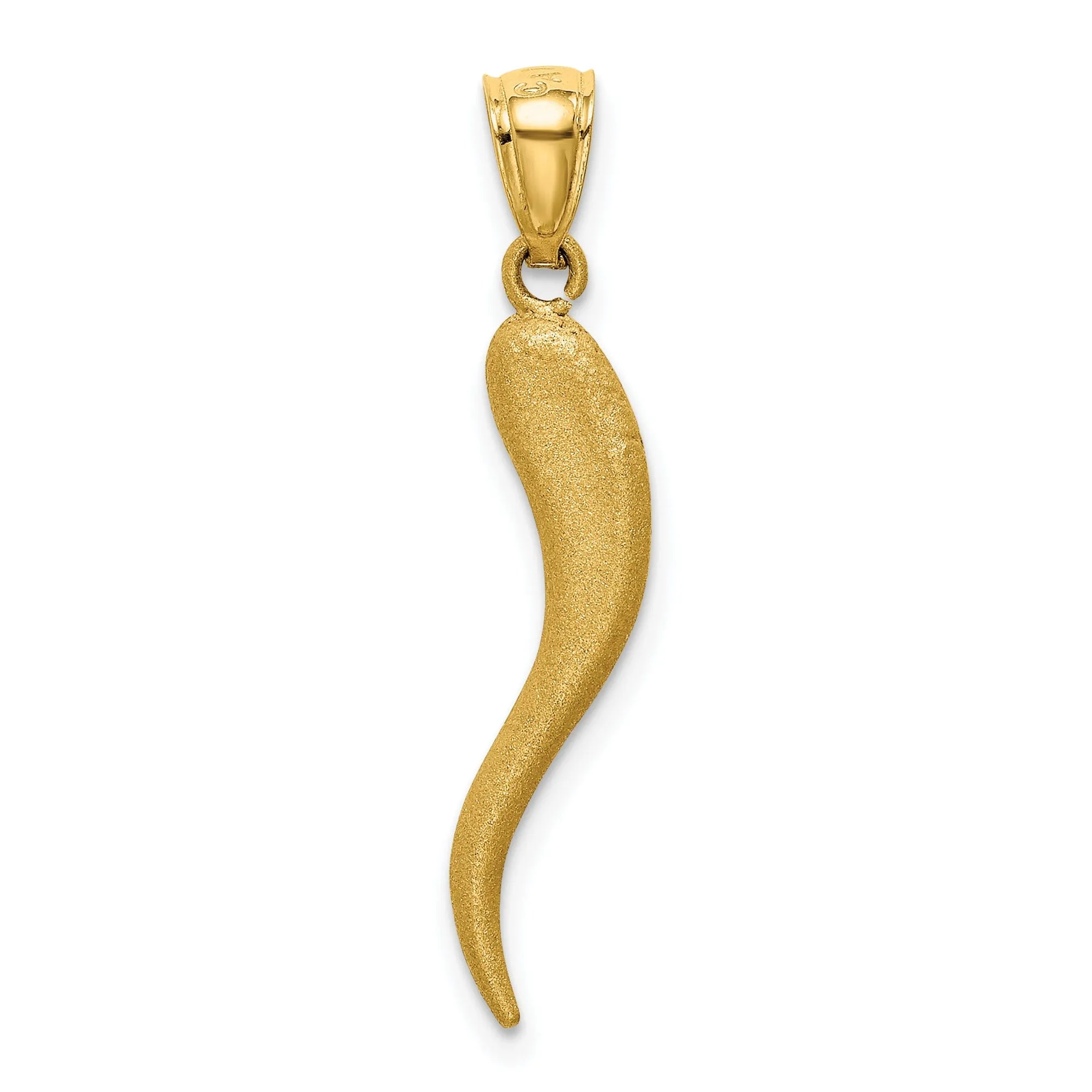 14k Yellow Gold Solid D.C Finish Italian Horn Pendant