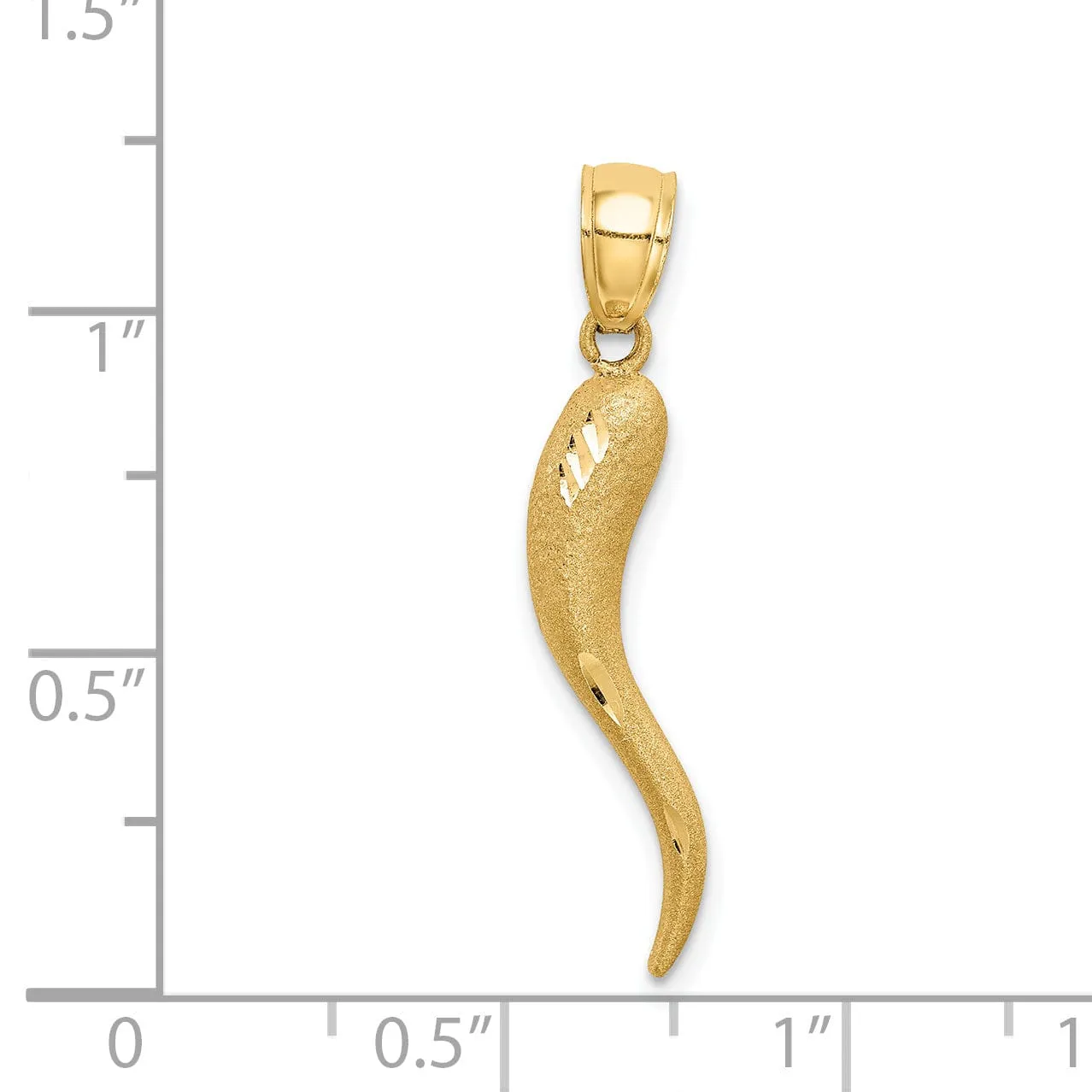 14k Yellow Gold Solid D.C Finish Italian Horn Pendant