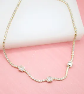 18k Gold Filled Chain With Round And Square Clear CZ Cubic Zirconia Stones