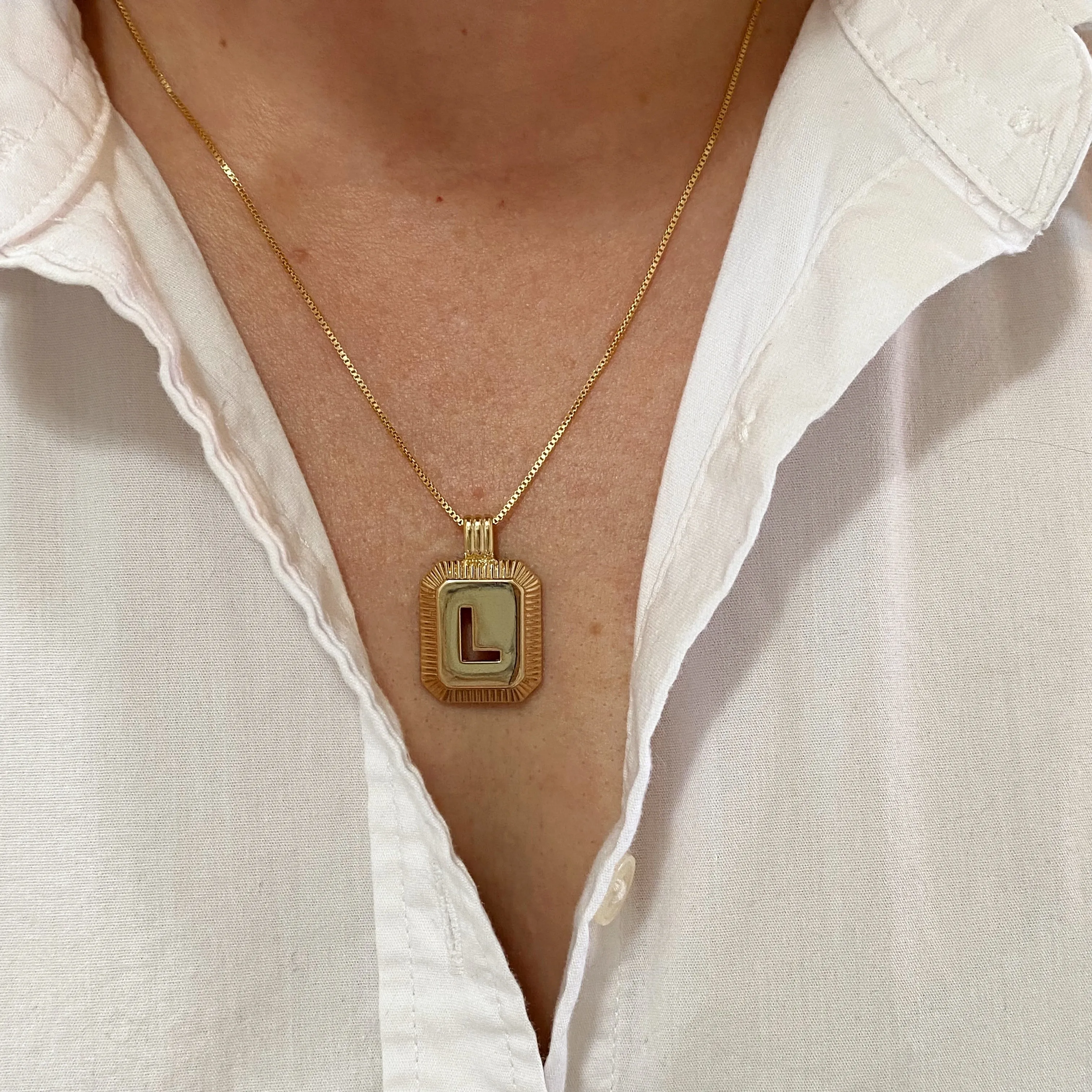 18k Gold Filled Initial Plate Pendant Letter L