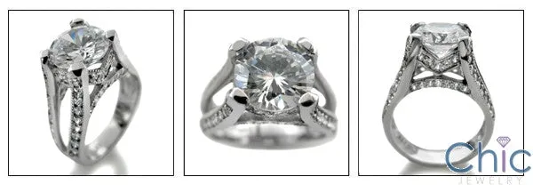 2.5 Round Center Cubic Zirconia Split Pave Shank Milligree 14K White Gold Ring