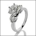 3 Stone 2 Ct Round Center Cubic Zirconia Cz Ring