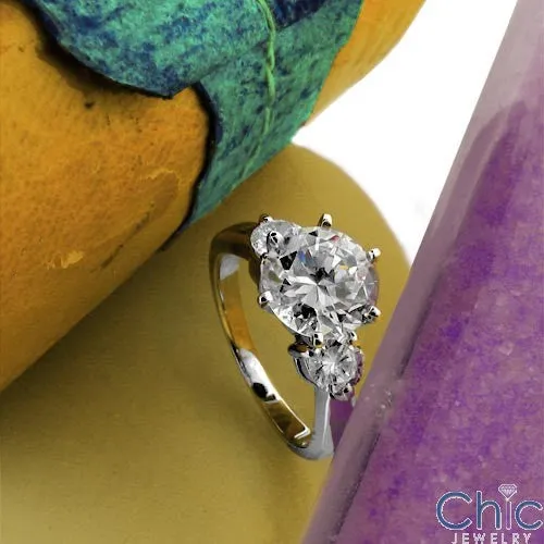 3 Stone 2 Ct Round Center Cubic Zirconia Cz Ring