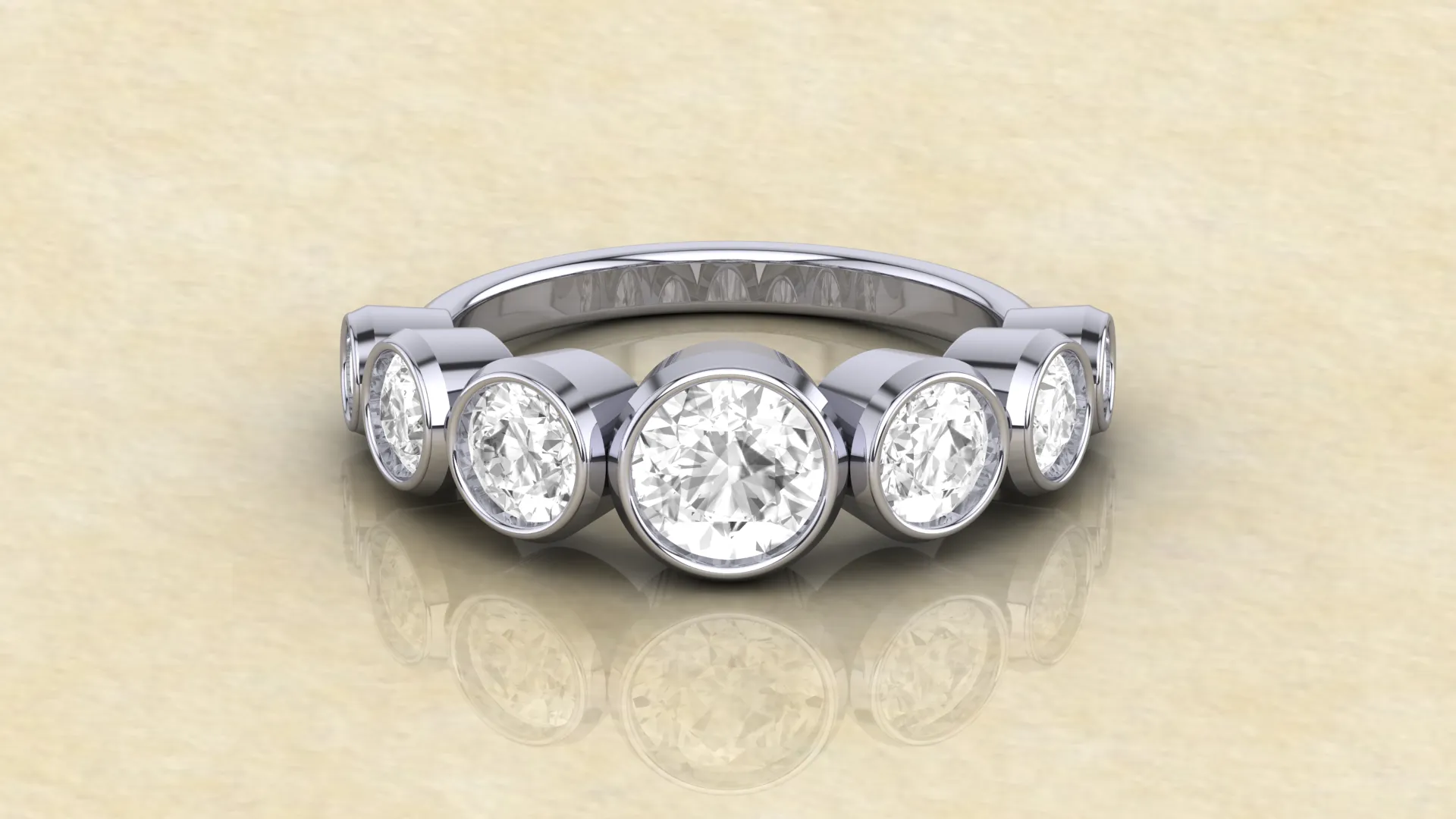 7 Stone Bezel Set 2.26 CT Round Moissanite Engagement Ring