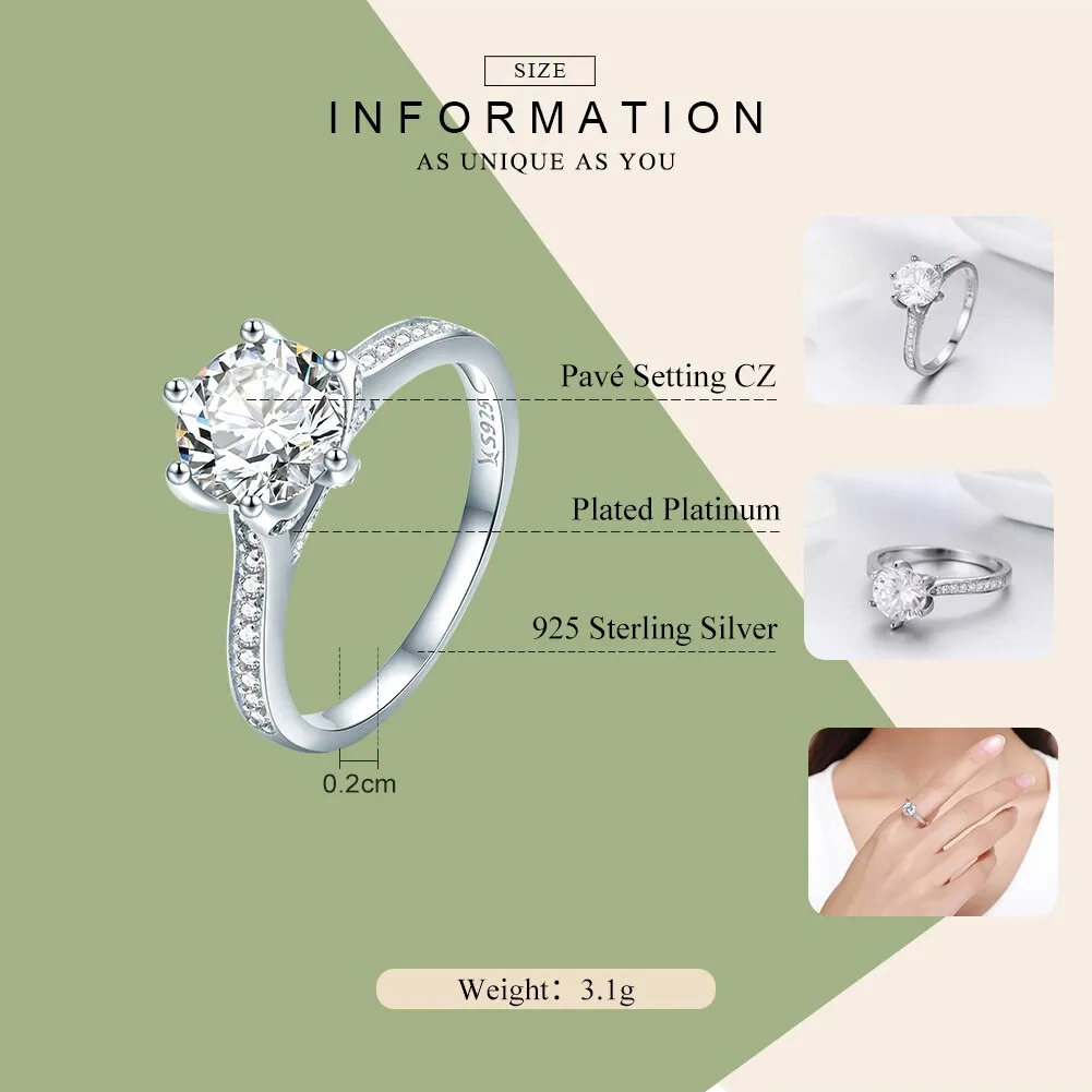 925 Sterling Silver 3 Carat CZ AAAAA Round