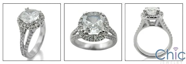 Anniversary 2 Ct Cushion Center CZ Split Shank Pave Set Cubic Zirconia 14k White Gold Ring