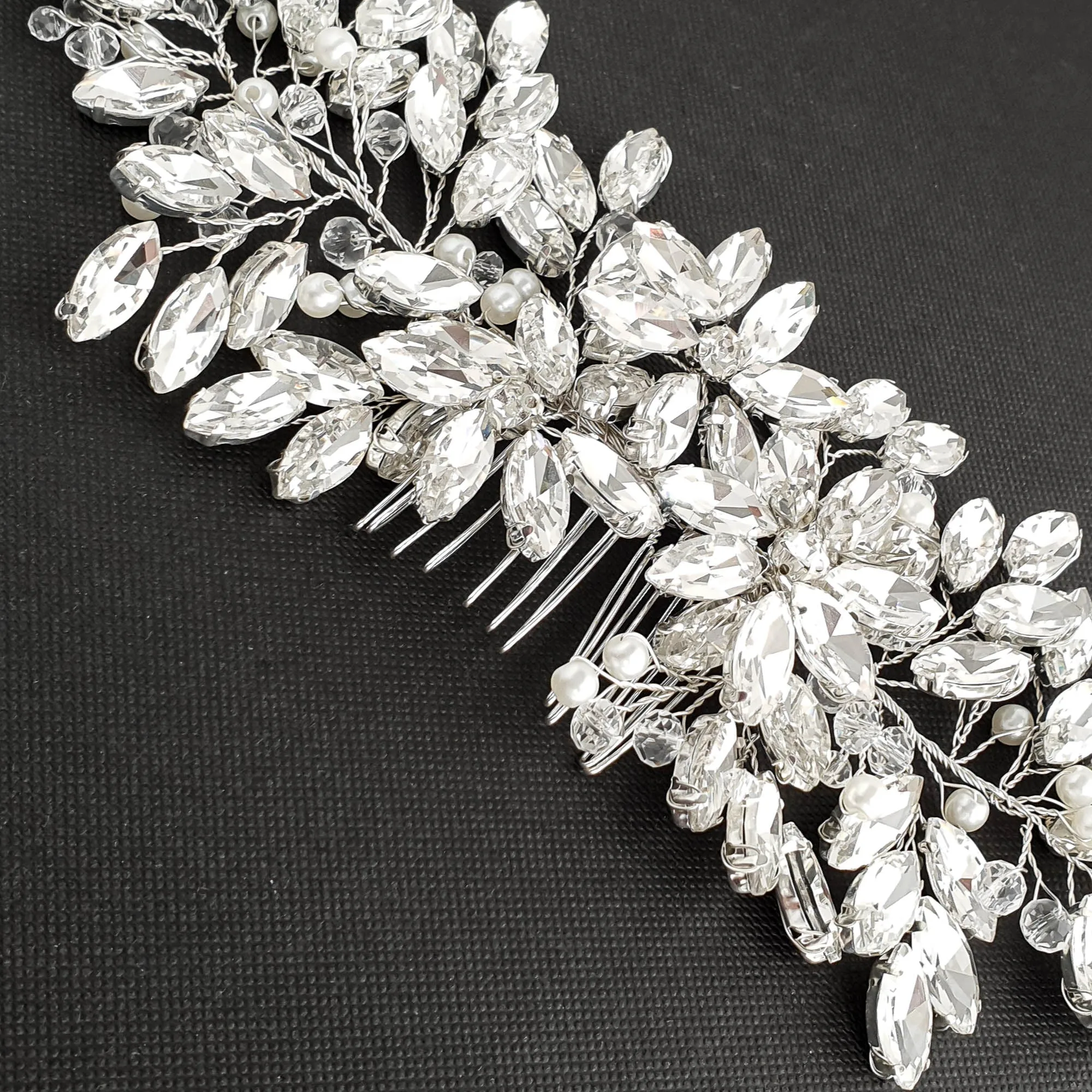 Crystal Cluster Floral Wedding Hair Comb-Leana