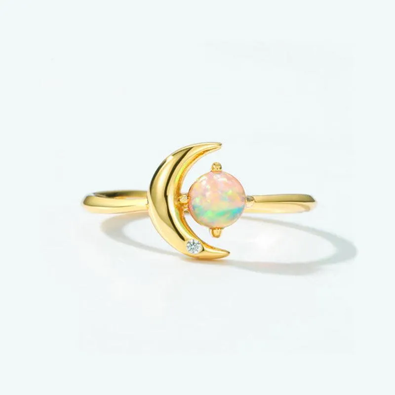 Gold Crescent Moon and Star Ring Adjustable Moon Ring