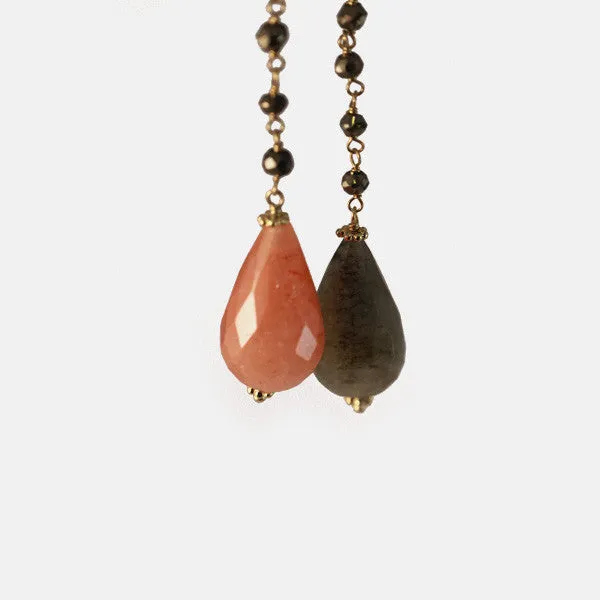 Gold-Dipped Lariat Jasper Labradorite Tassel Necklace 40 inch