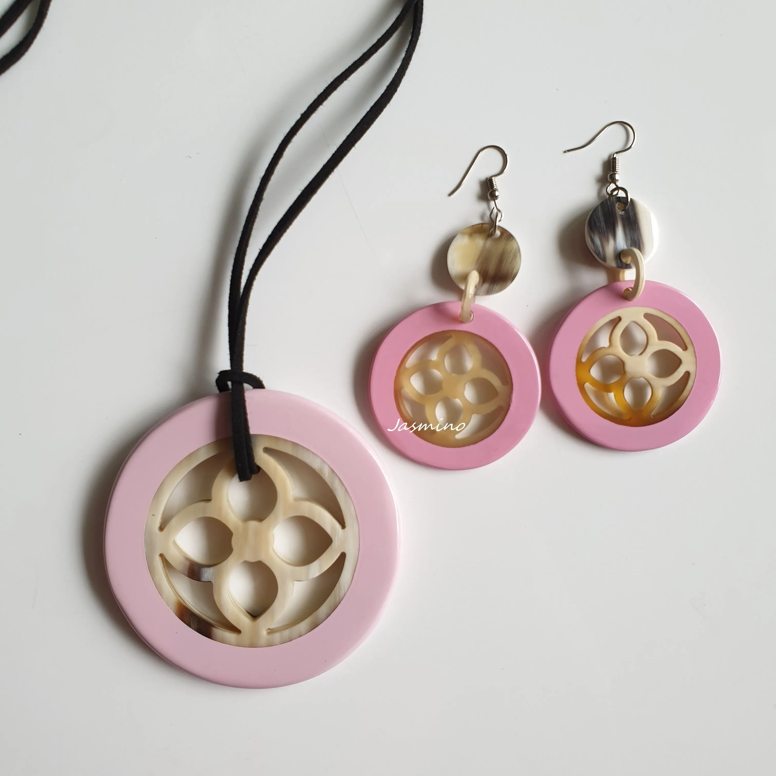 Jasmino Light Pink Necklace Pendant Inspired By A Lotus Made By Natural Buffalo Horn