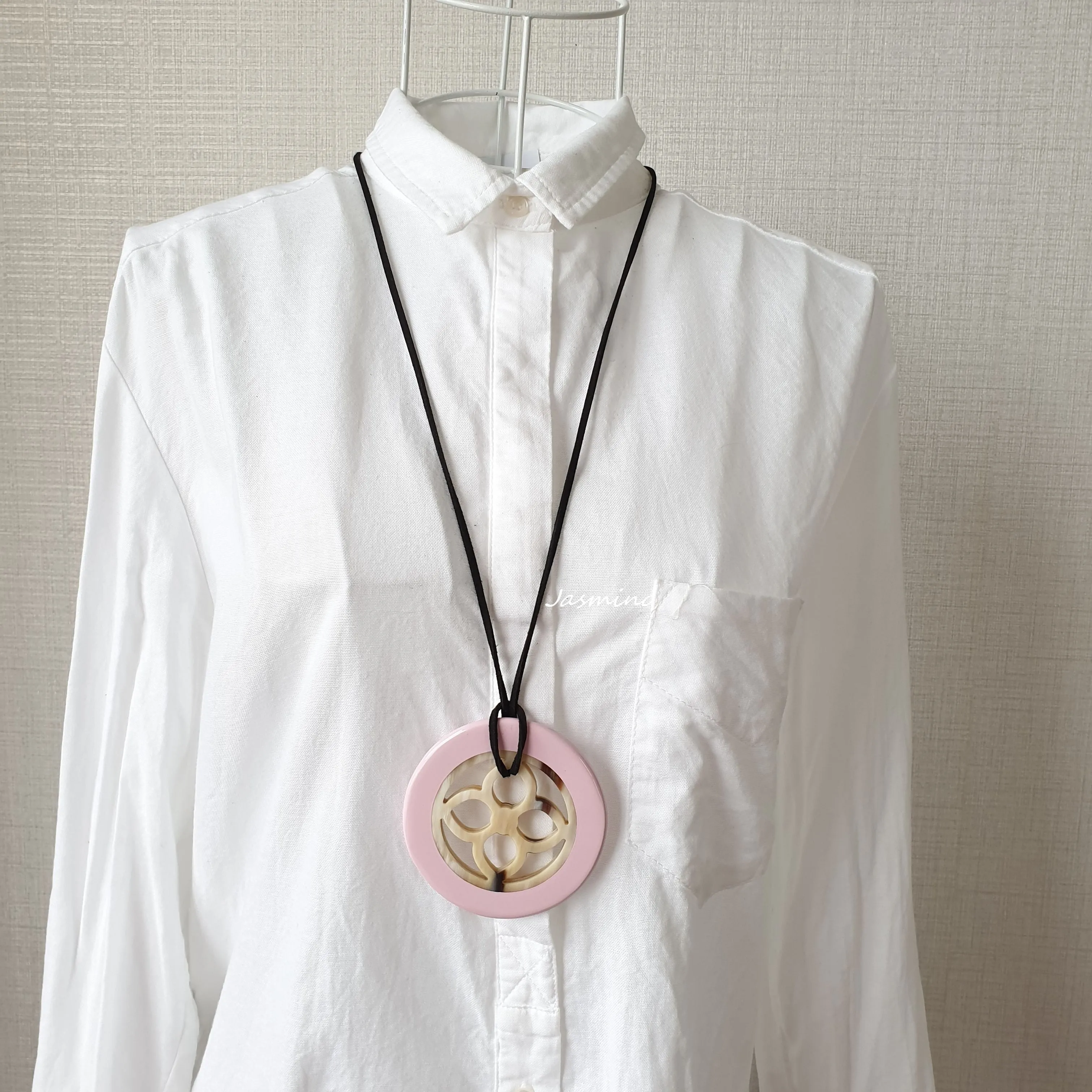 Jasmino Light Pink Necklace Pendant Inspired By A Lotus Made By Natural Buffalo Horn