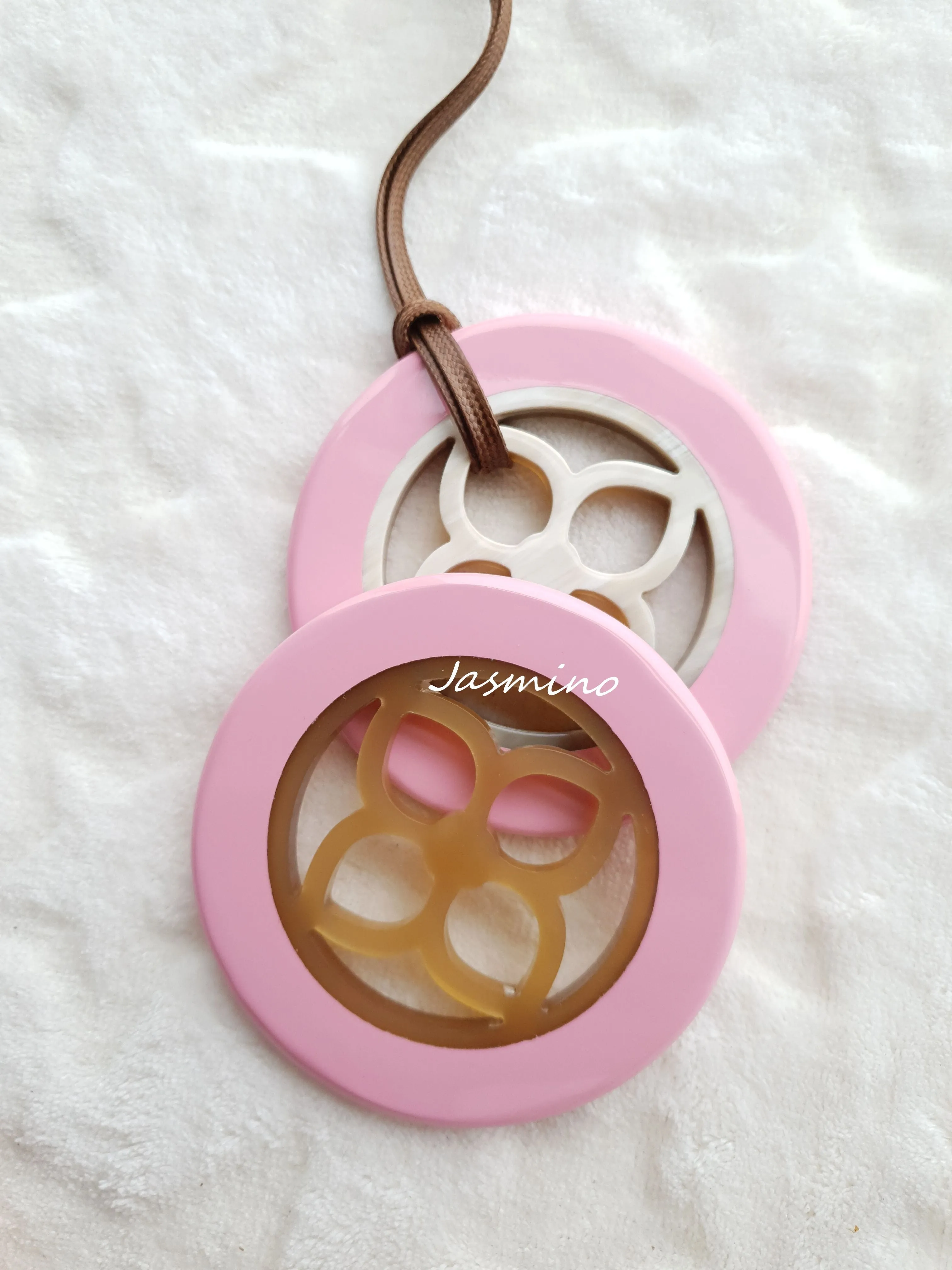 Jasmino Light Pink Necklace Pendant Inspired By A Lotus Made By Natural Buffalo Horn