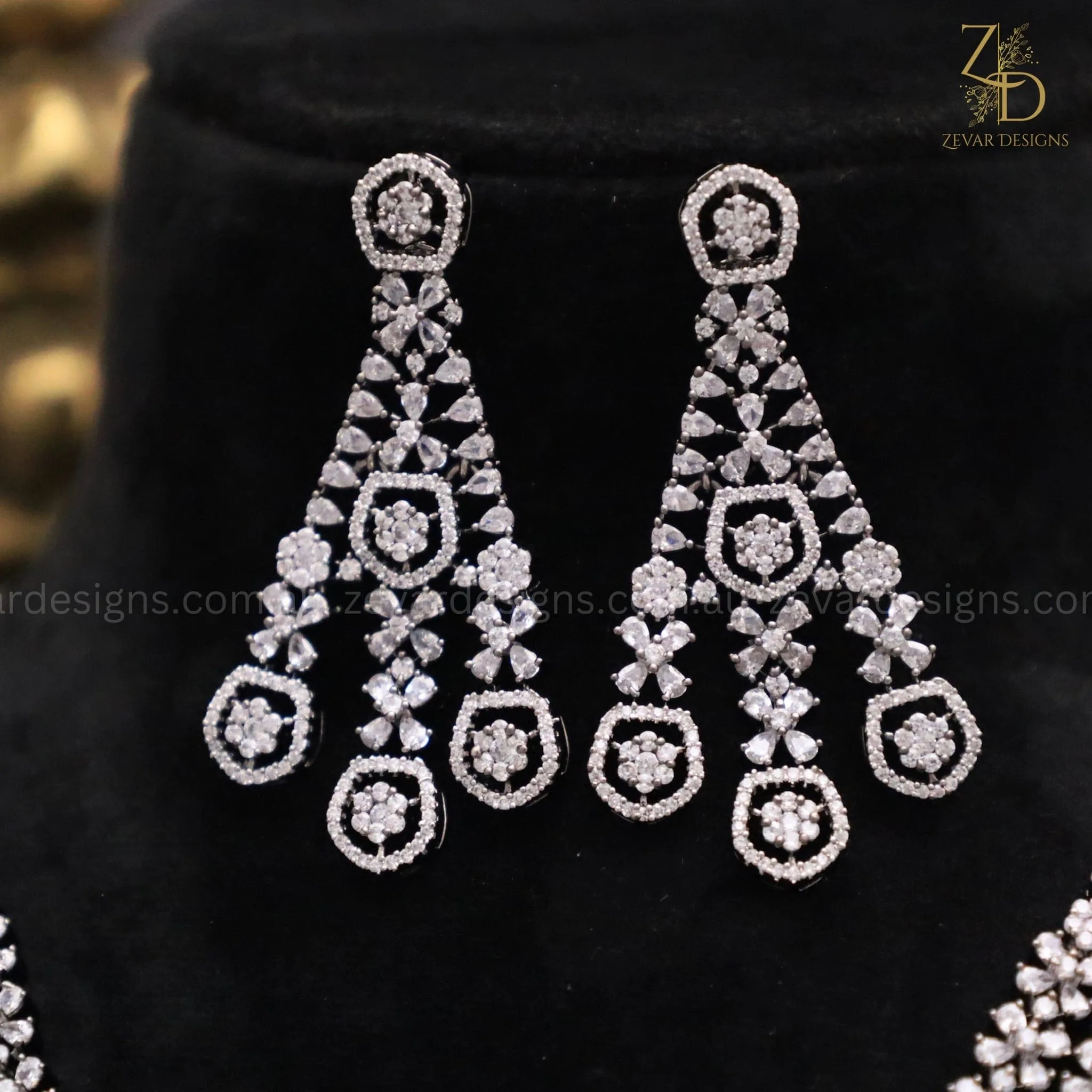 Layered AD/Zircon Necklace Set - Black/Silver Finish