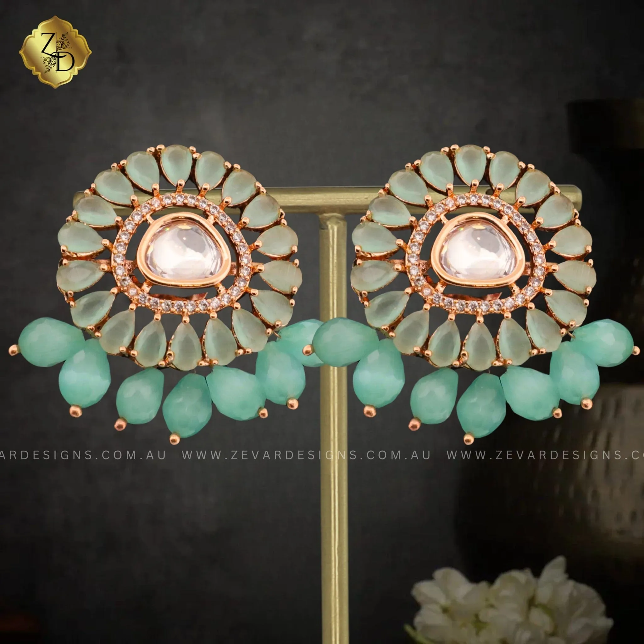 Lighweight Polki Choker Set - Mint