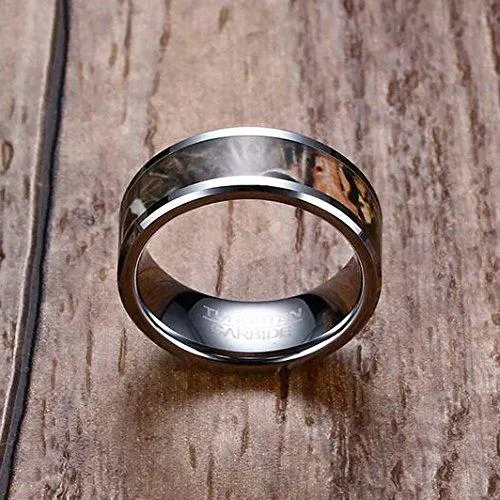 Men 8mm Tungsten Carbide Ring Silver Camouflage Hunting Camo Sport Fashion Wedding Engagement Band