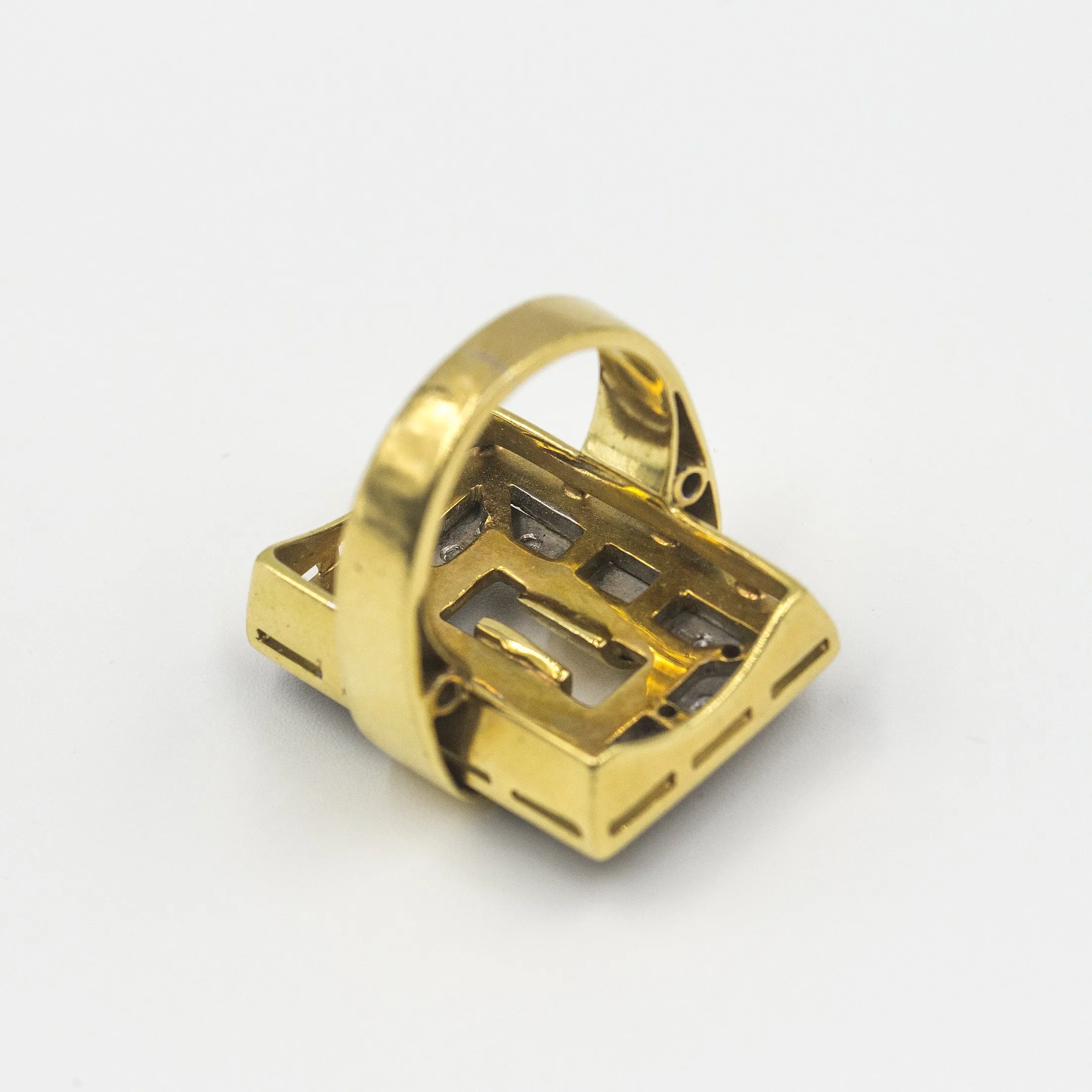 Modern 18K Gold Ring with Black Enamel and Diamonds