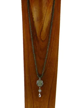 NKS180512-06  34" L 6MM CRYSTAL NECKLACE WITH "LOVE MAKES THE WORLD GO ROUND" PENDANT