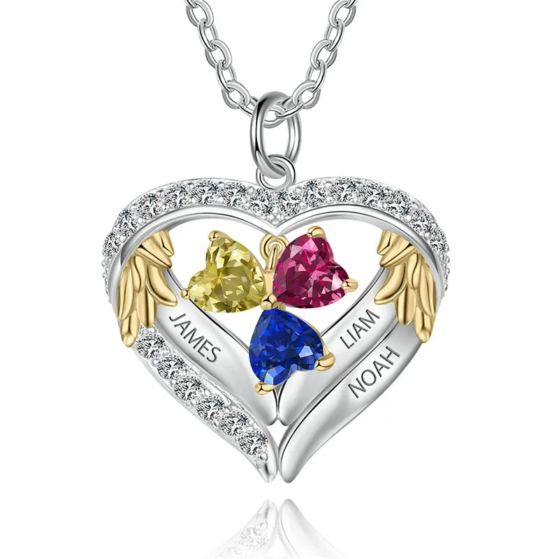 Personalized Sterling Silver Birthstone Name Heart Shaped Pendant Necklace for Her Mother Necklace