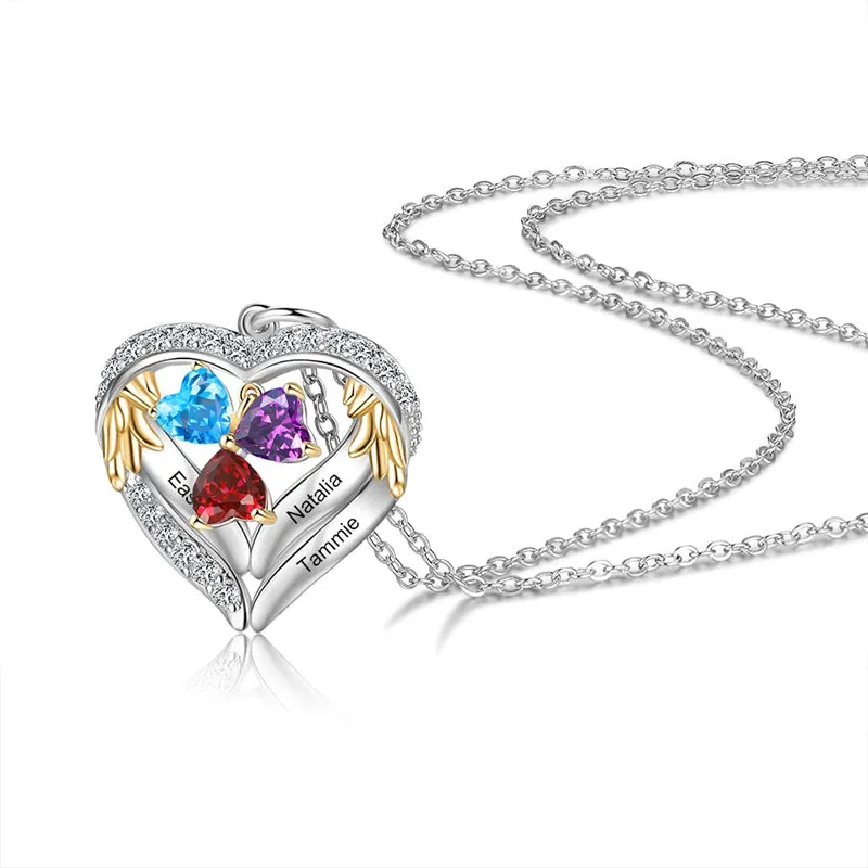 Personalized Sterling Silver Birthstone Name Heart Shaped Pendant Necklace for Her Mother Necklace