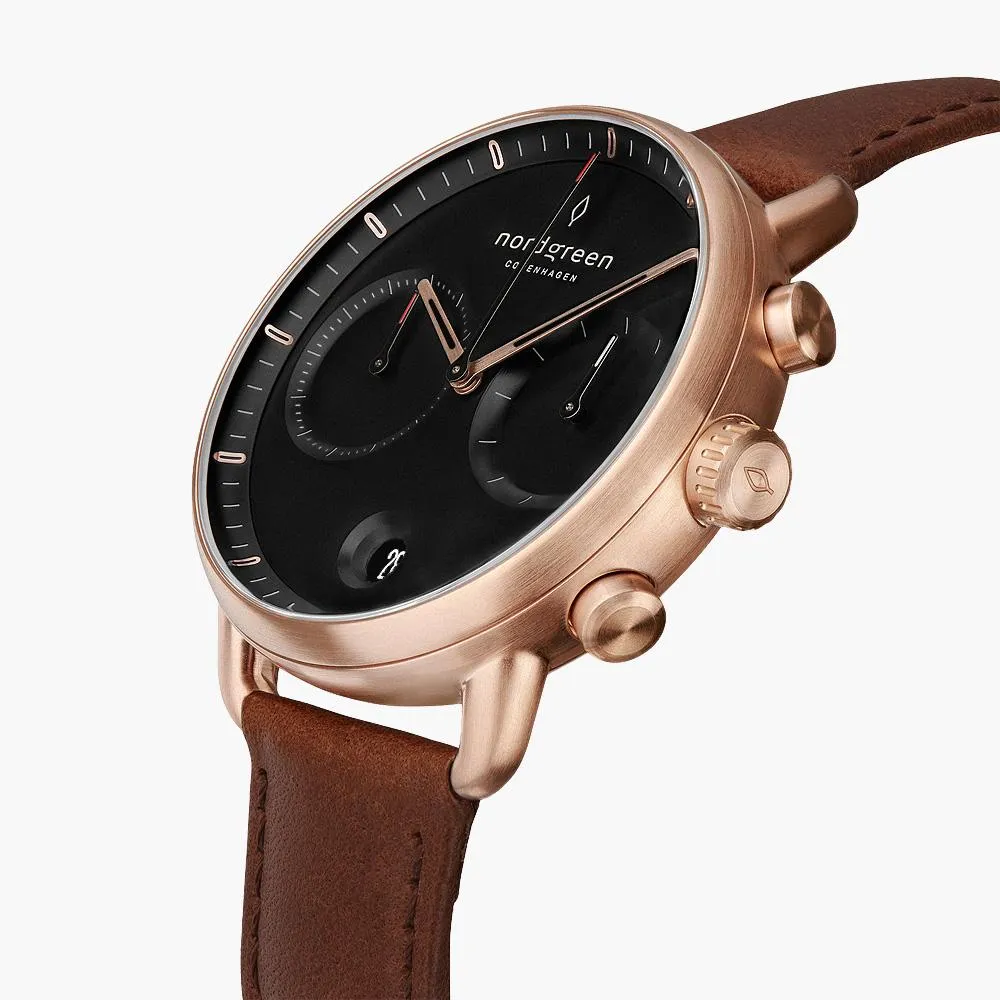 Pioneer - BUNDLE Black Dial Rose Gold | Brown Leather / Black Leather / Rose Gold Mesh Strap