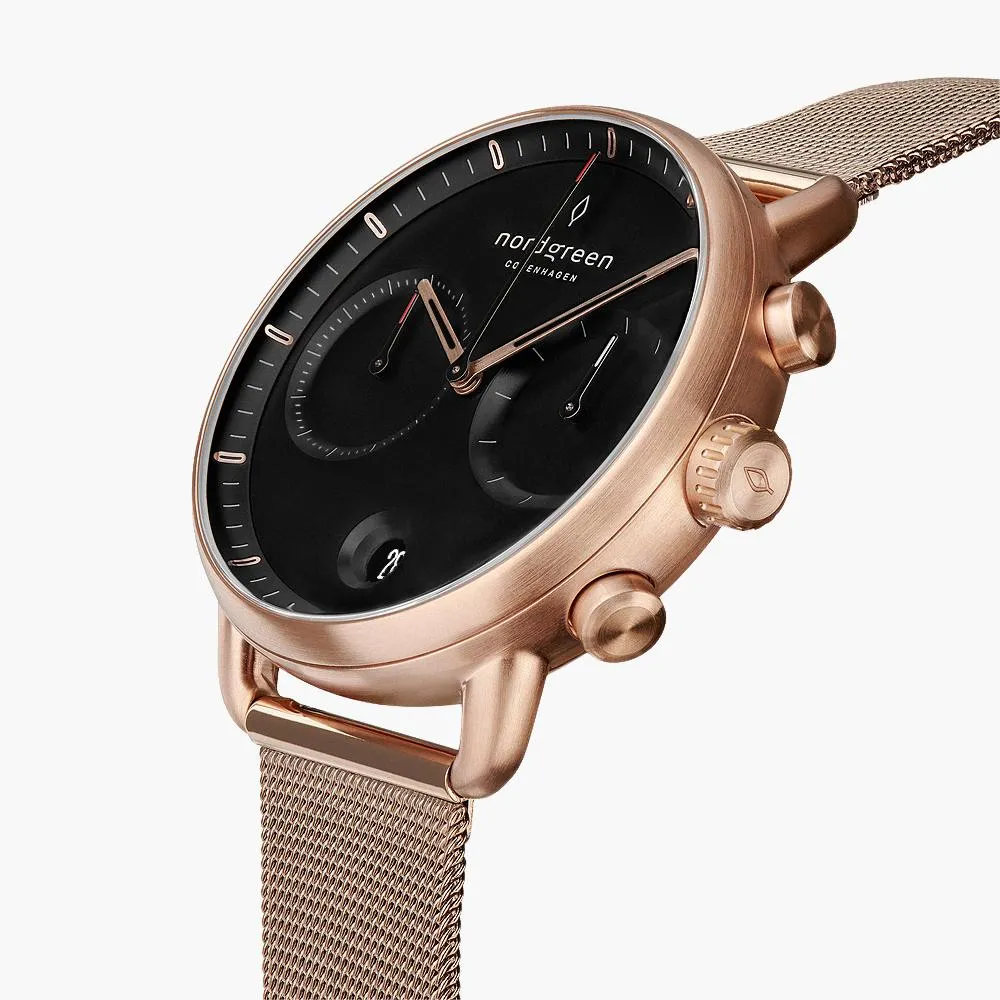 Pioneer - BUNDLE Black Dial Rose Gold | Brown Leather / Black Leather / Rose Gold Mesh Strap