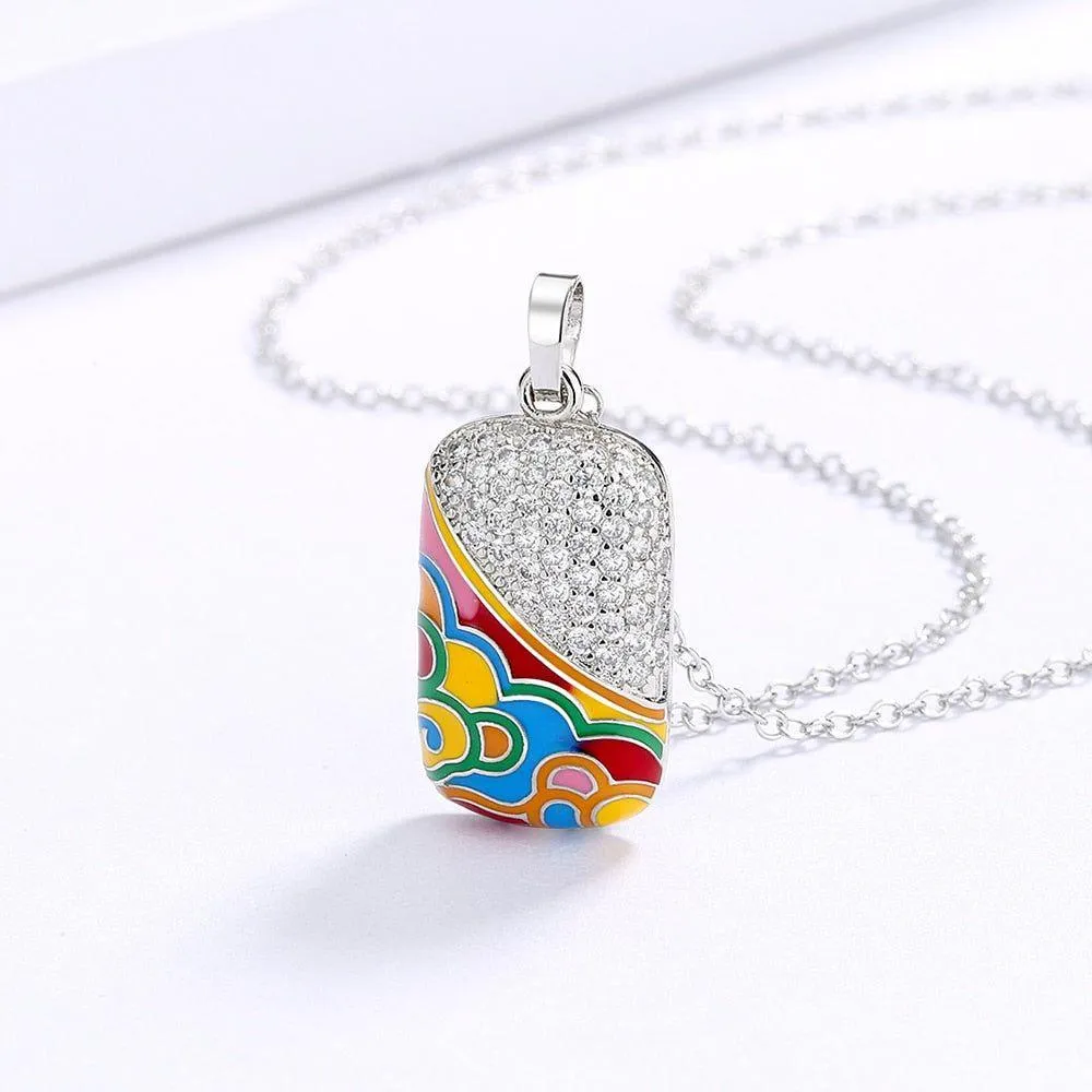 QS242 - 925 Sterling Silver Fashion Square Pendant Enamel Necklace Charm Jewelry