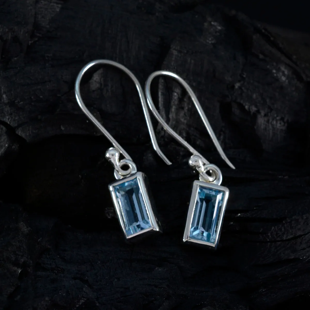 Riyo Engaging 925 Sterling Silver Earring For Female Blue Topaz Earring Bezel Setting Blue Earring Dangle Earring