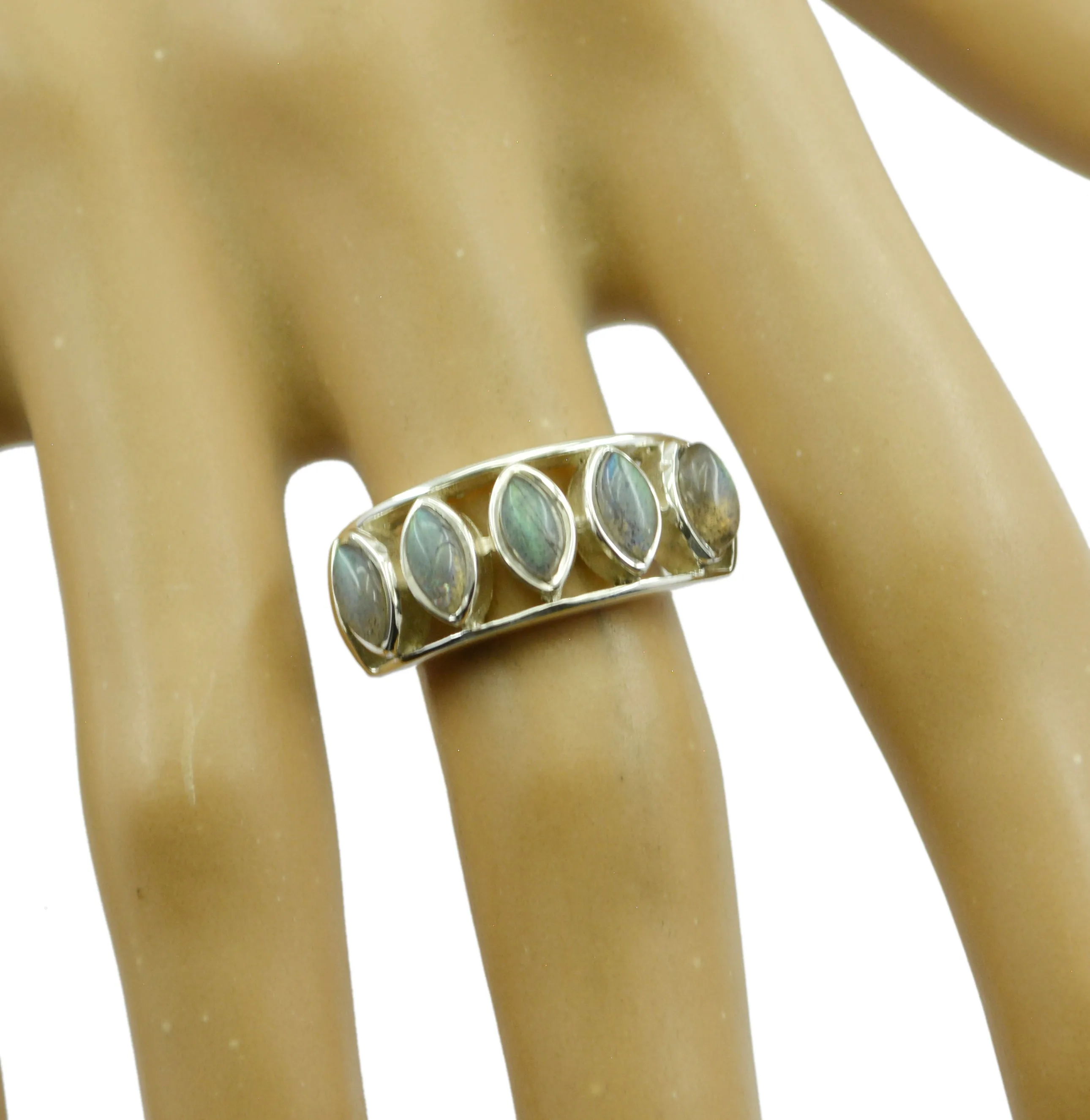 Riyo Flawless Stone Labradorite Solid Silver Ring Princess Jewelry