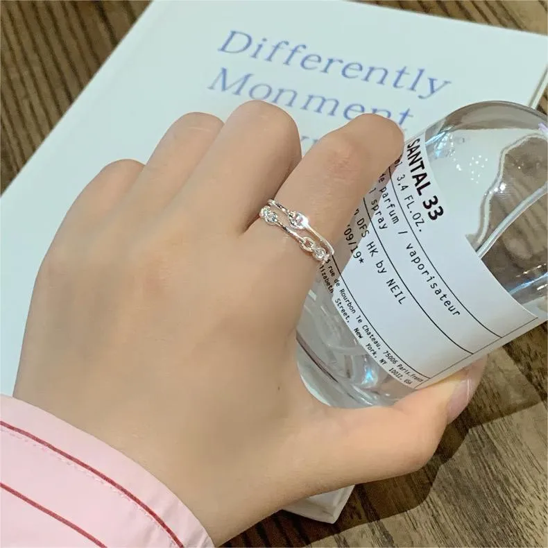 Silver Double Chain Design Plain Ring