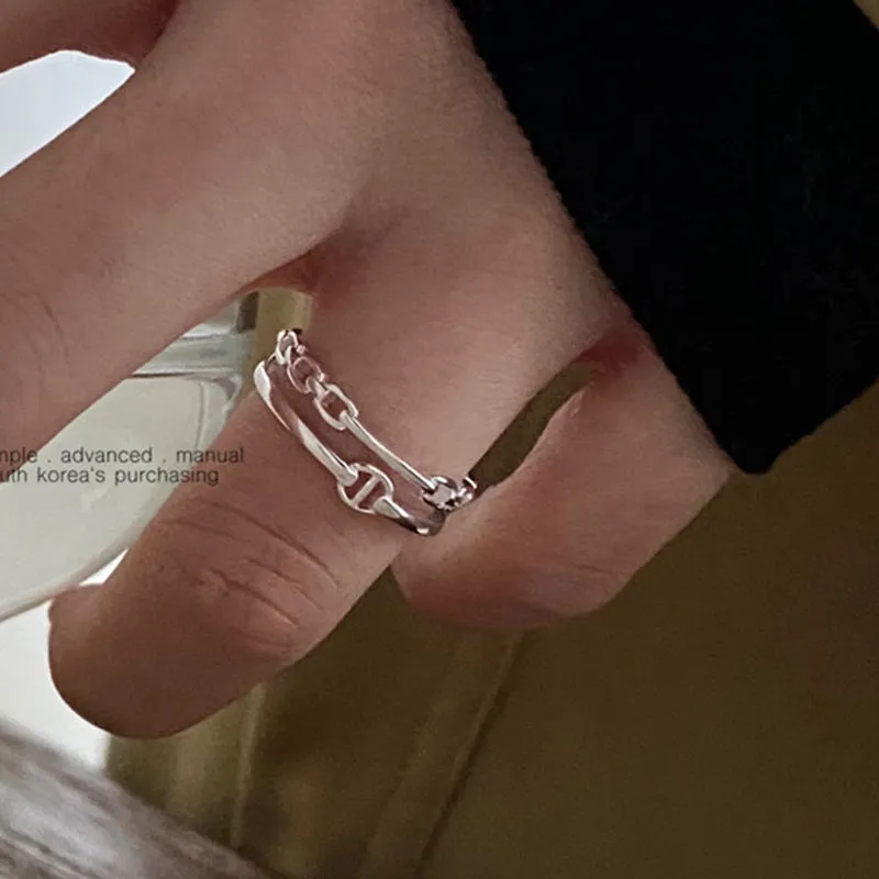 Silver Double Chain Design Plain Ring