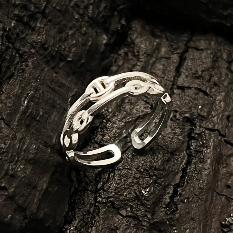Silver Double Chain Design Plain Ring
