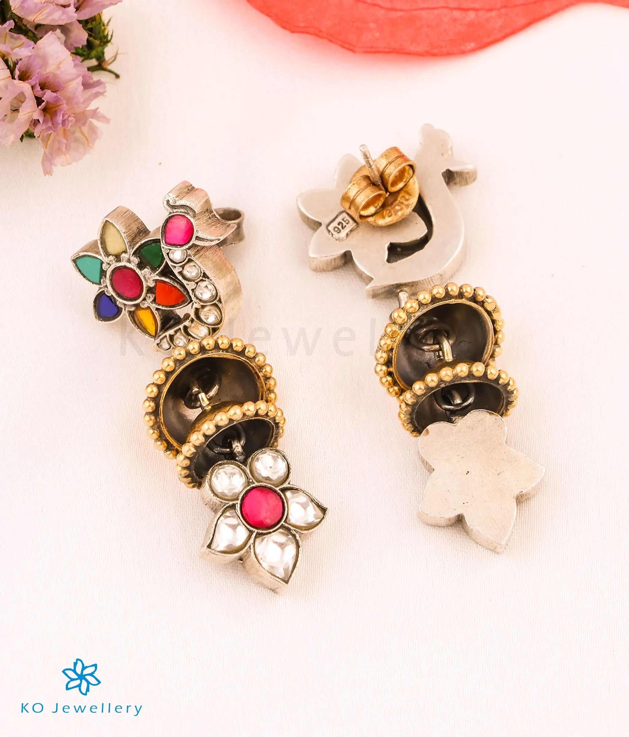 The Vineela Silver Peacock Kundan Earrings (2 Tone)