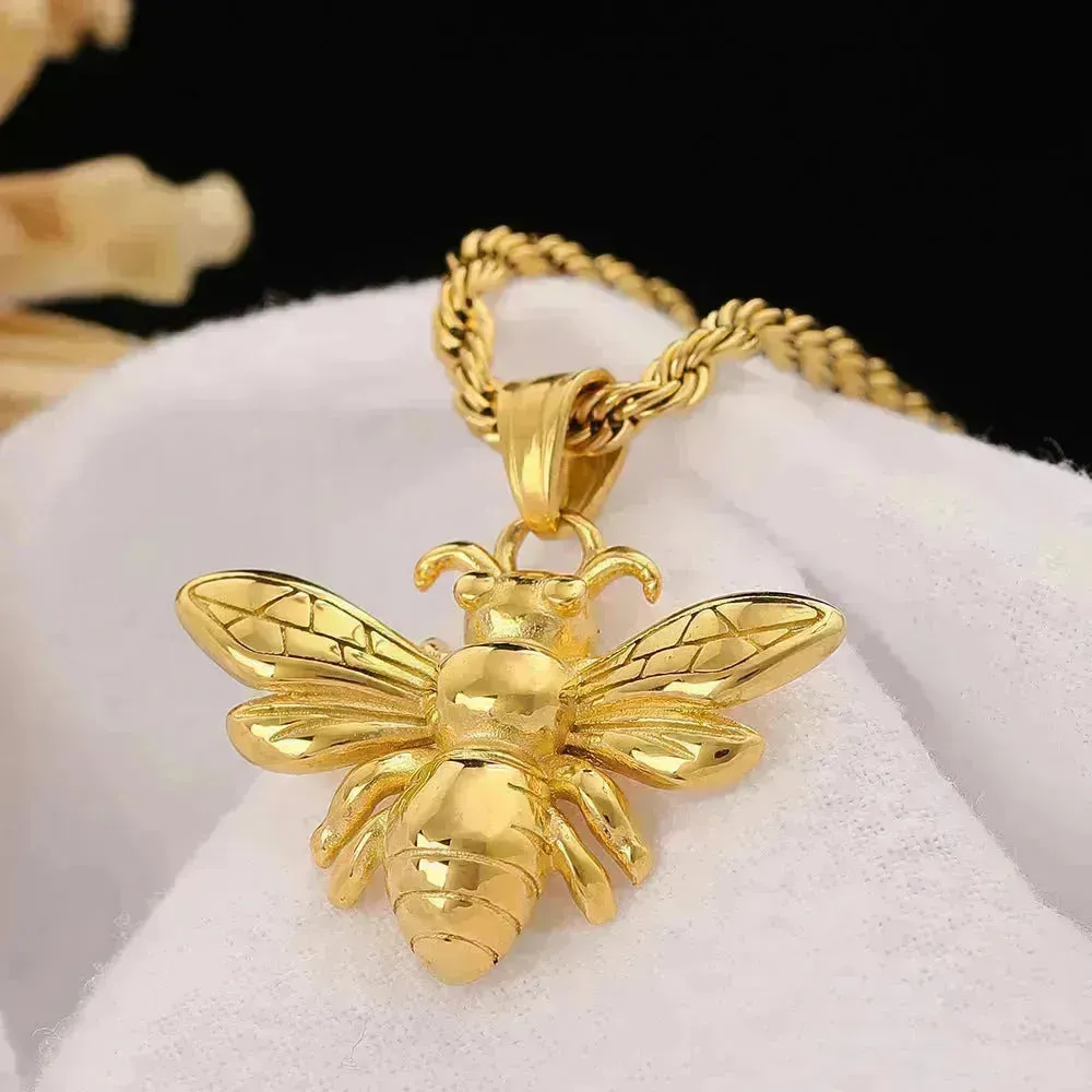 Titanium Steel Bee Necklace Stainless Steel gold