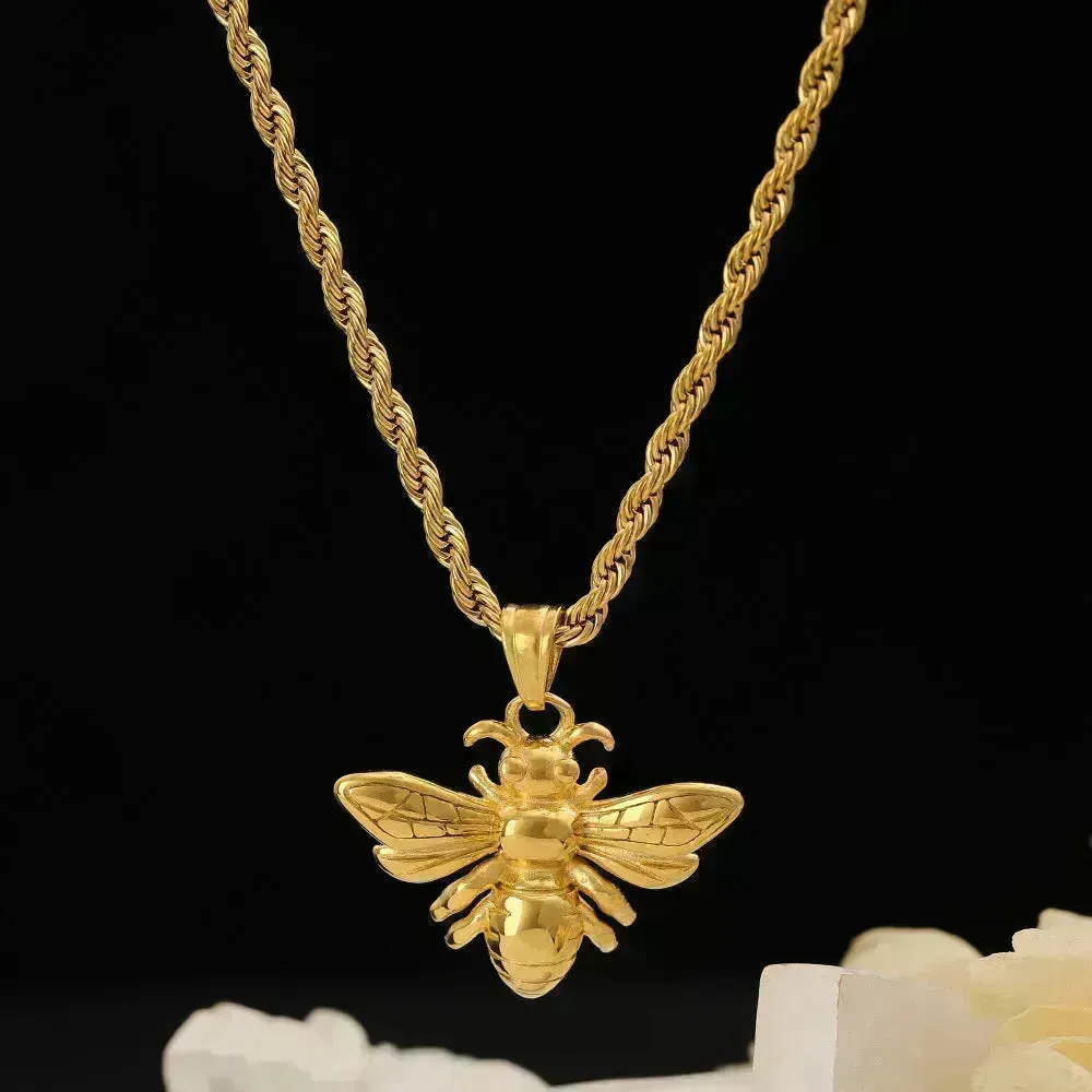 Titanium Steel Bee Necklace Stainless Steel gold