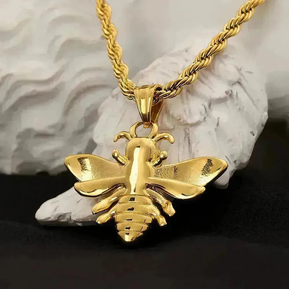 Titanium Steel Bee Necklace Stainless Steel gold