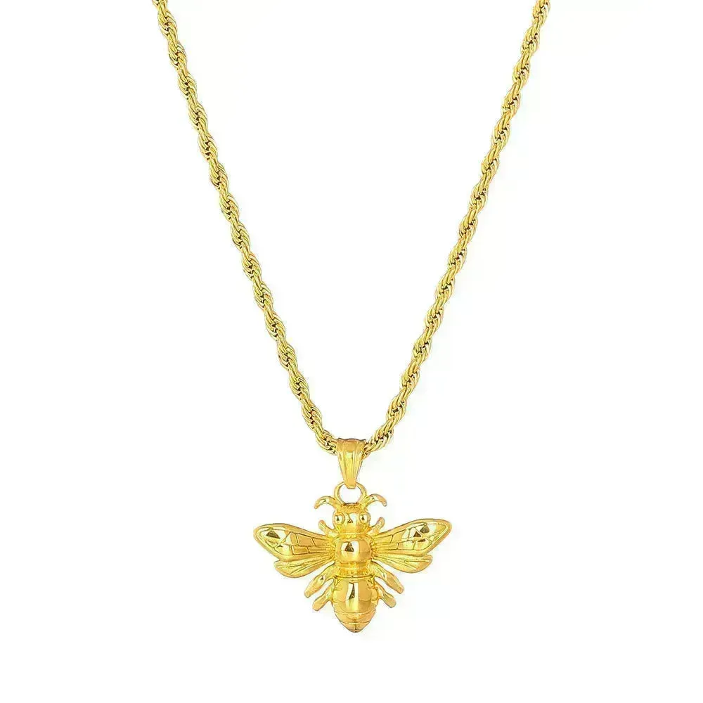 Titanium Steel Bee Necklace Stainless Steel gold