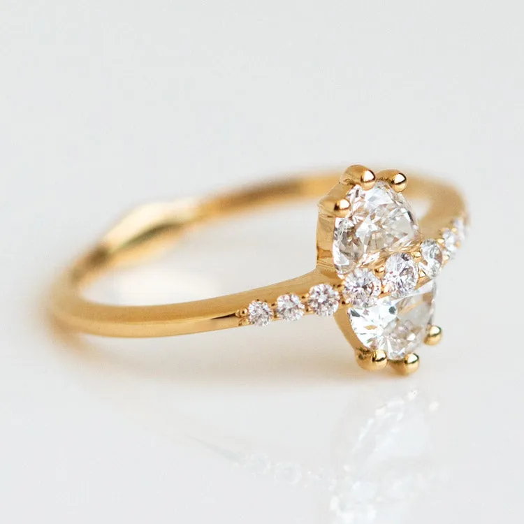 Two Stone Engagement Ring with Half Moon Cut Diamonds