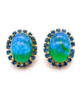 【USA輸入】ヴィンテージ  バイカラー ビジュー カボション イヤリング/Vintage Bicolor Bijou Cabochon Clip On Earrings