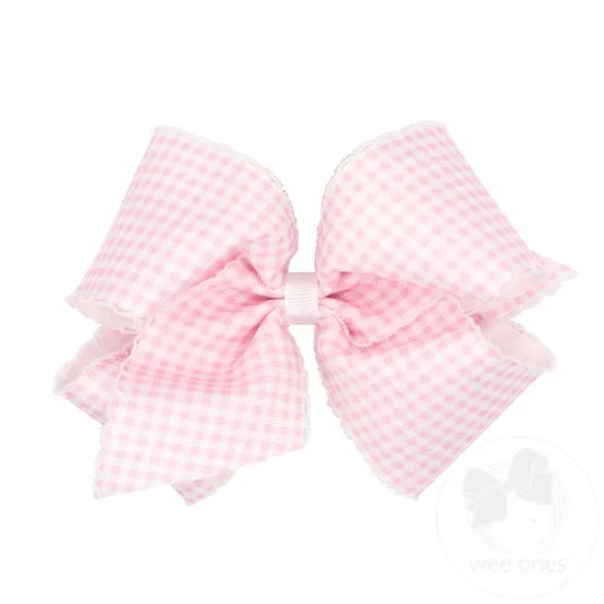 Wee Ones Bows - King - Light Pink Gingham with Moonstitch