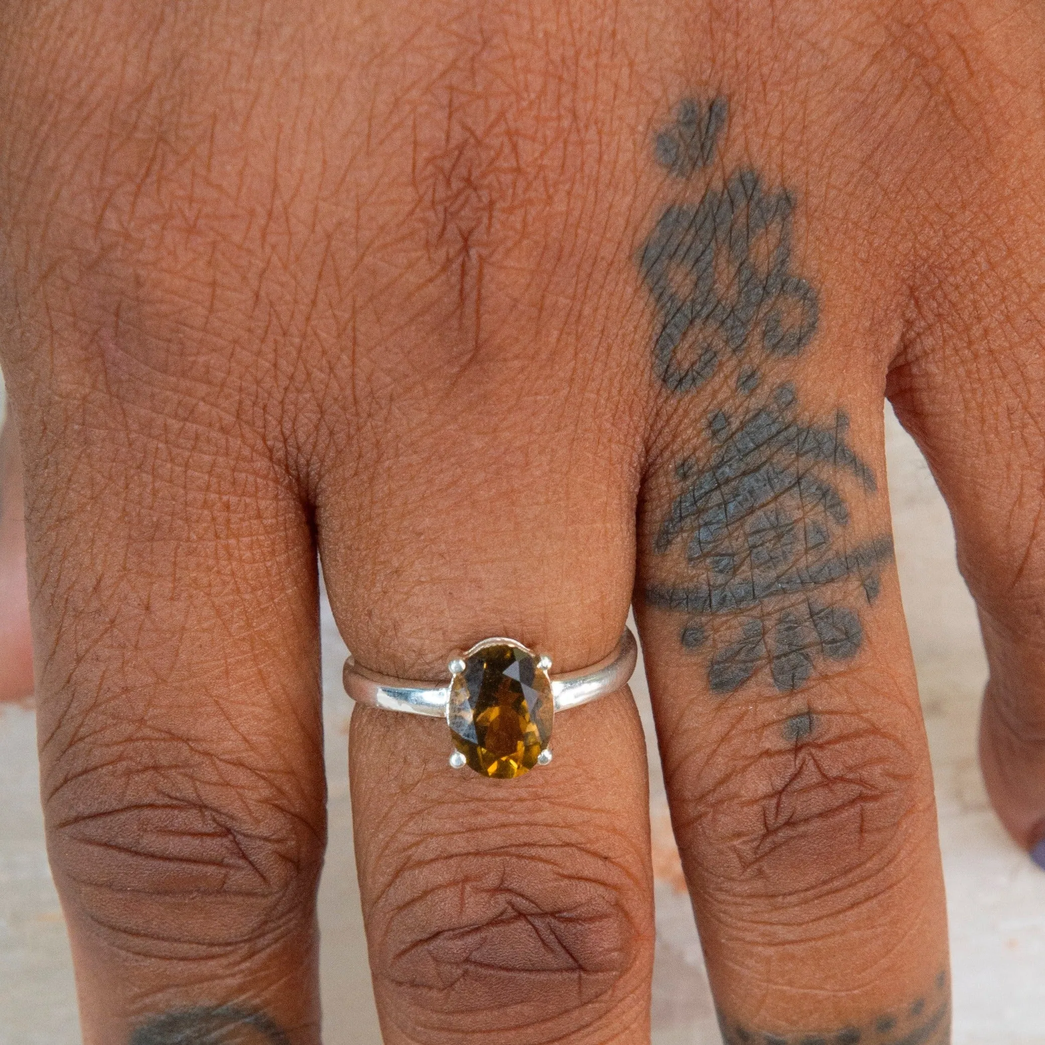 Whiskey Quartz Adjustable Ring