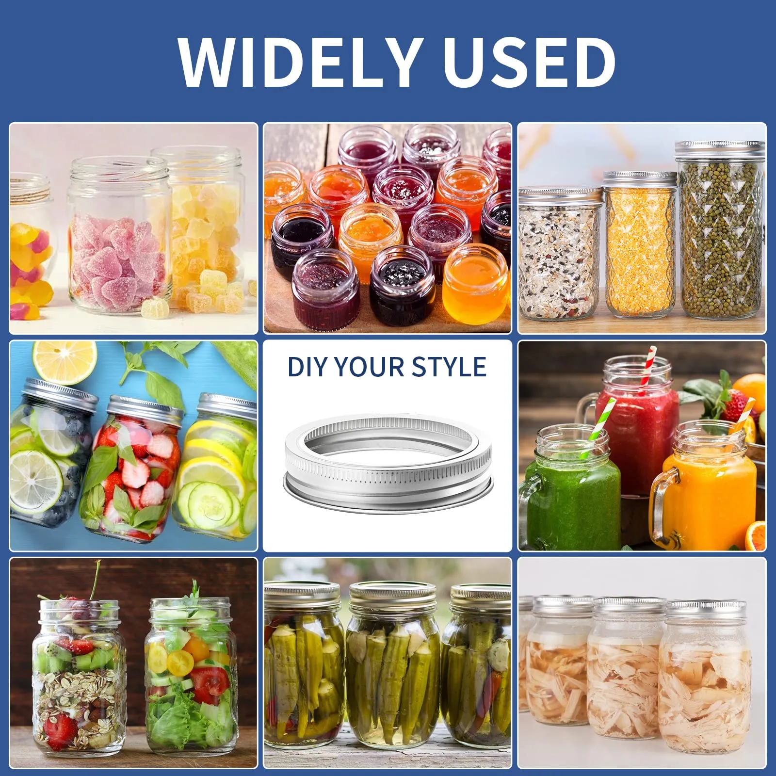 Wide-Mouth 86mm Canning Rings for Glass Mason Jars- 48 Pack